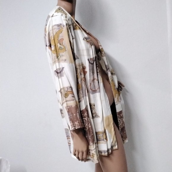 Vintage Alessandra Light Open Cardigan Cover Up Rome Theme Size L Relaxed - Picture 10 of 16